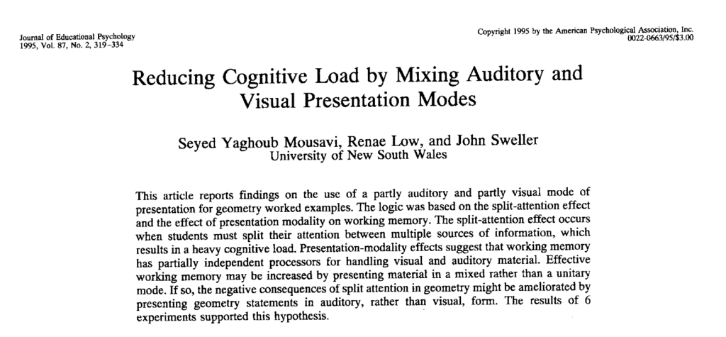 Research: Reducing cognitive load by mixing auditory and visual ...