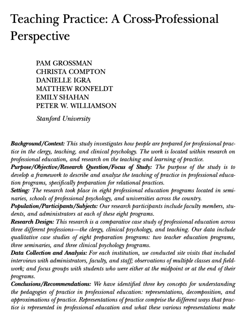 Research: Teaching Practice: A Cross-Professional Perspective - Tips ...